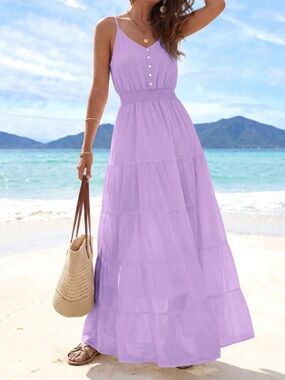 Sleeveless Tiered Maxi Dress in Purple